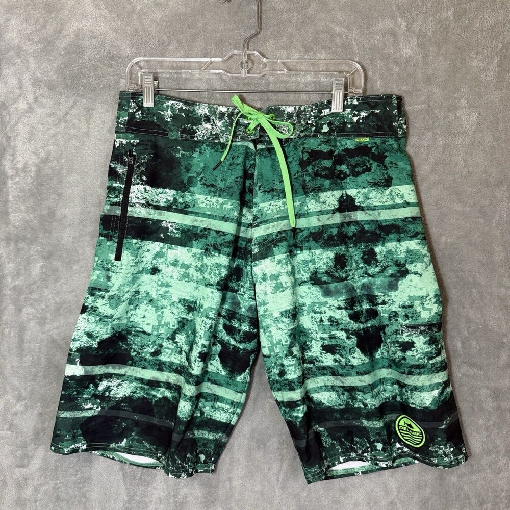 Pelagic Argonaut Board Shorts Men's Size 34 Green Camo Gorpcore Fishing Coastal